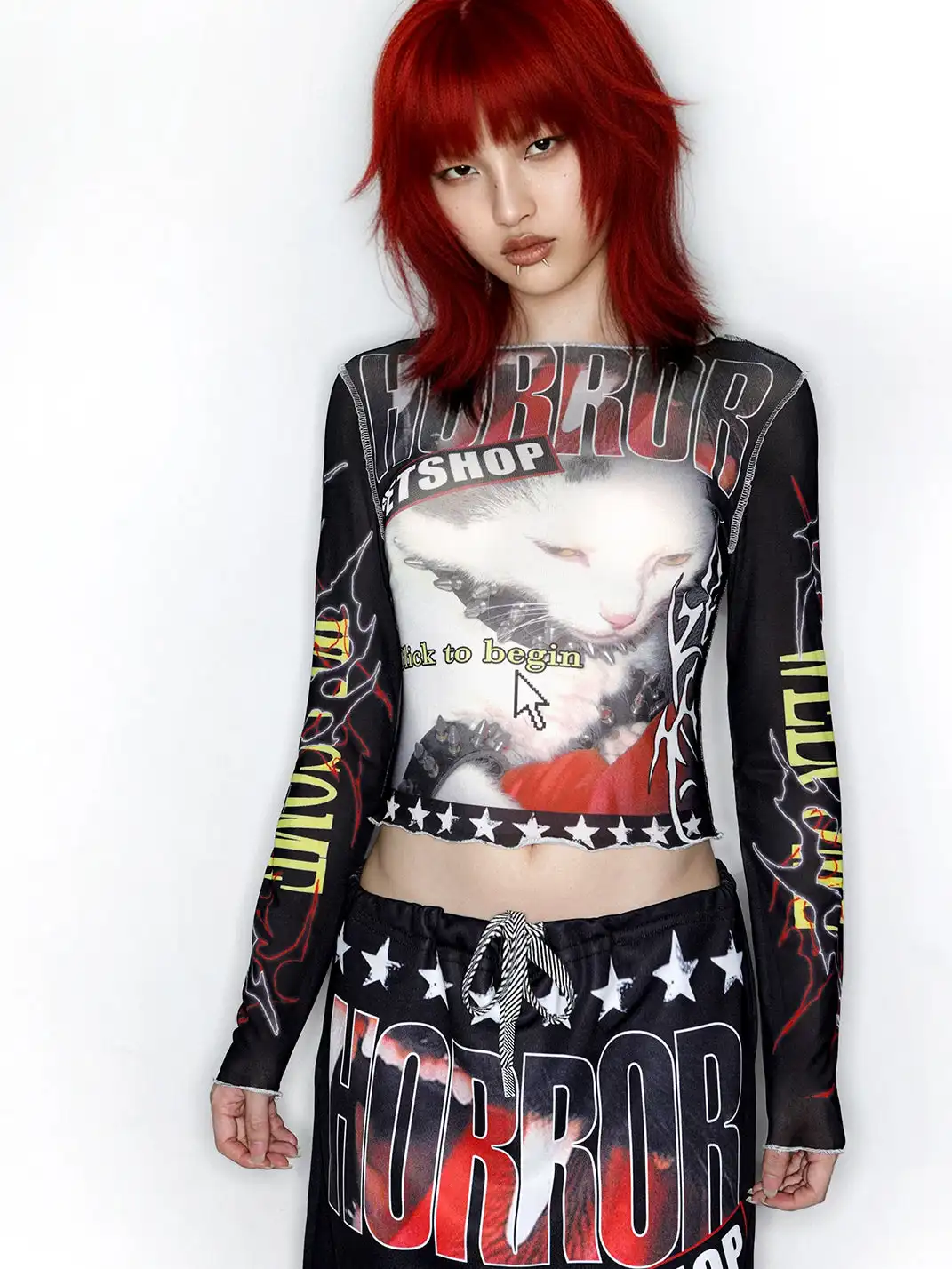 DeadEndKids | Graphic Print Stretch Mesh Top