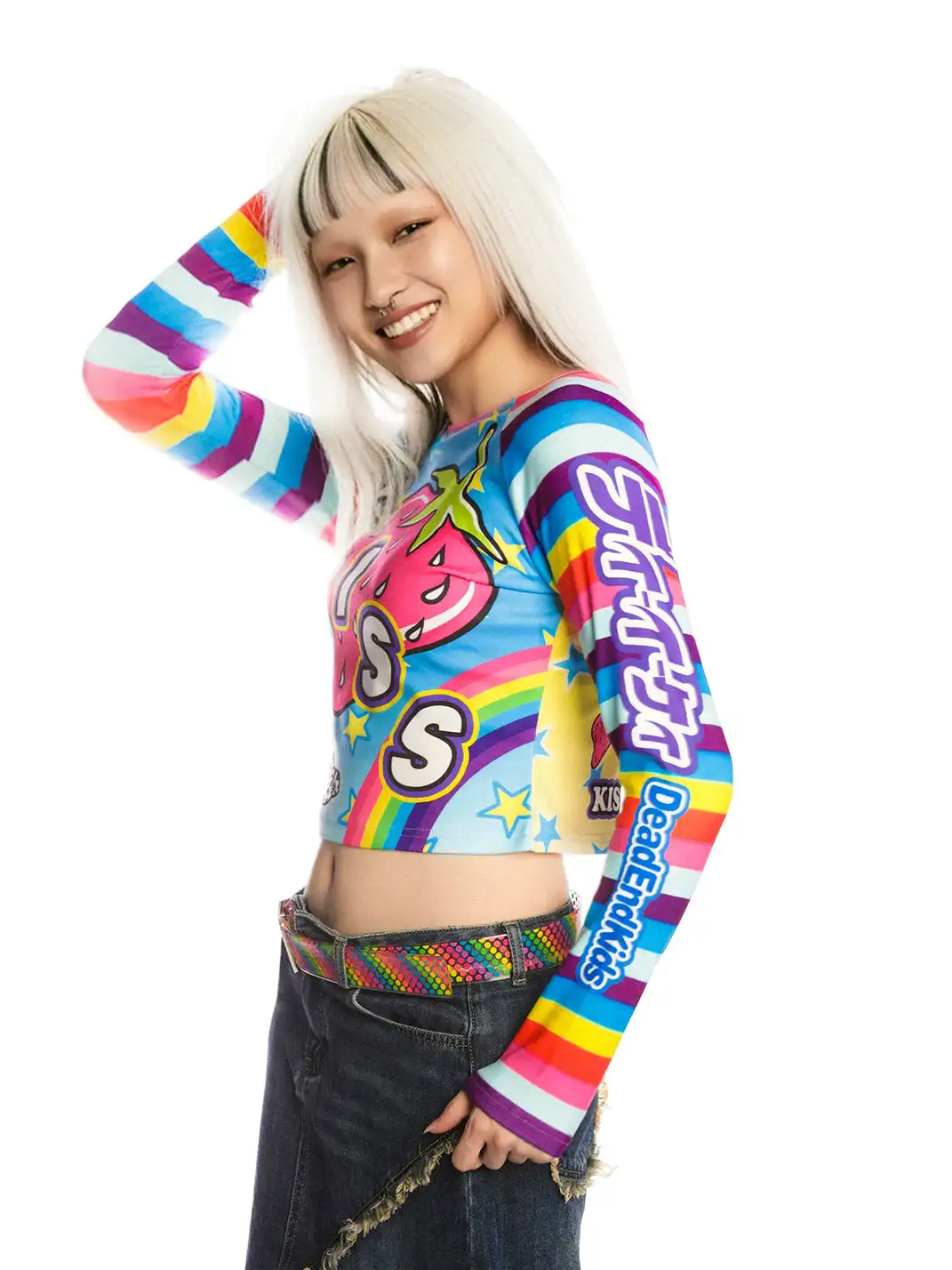 DeadEndKids | Y2K Anime Girl Print Plaid Top