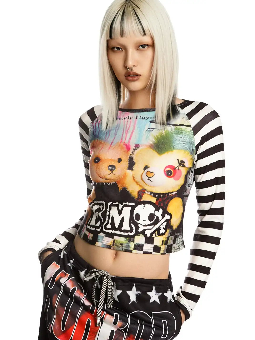 DeadEndKids | Y2K Anime Girl Print Plaid Top