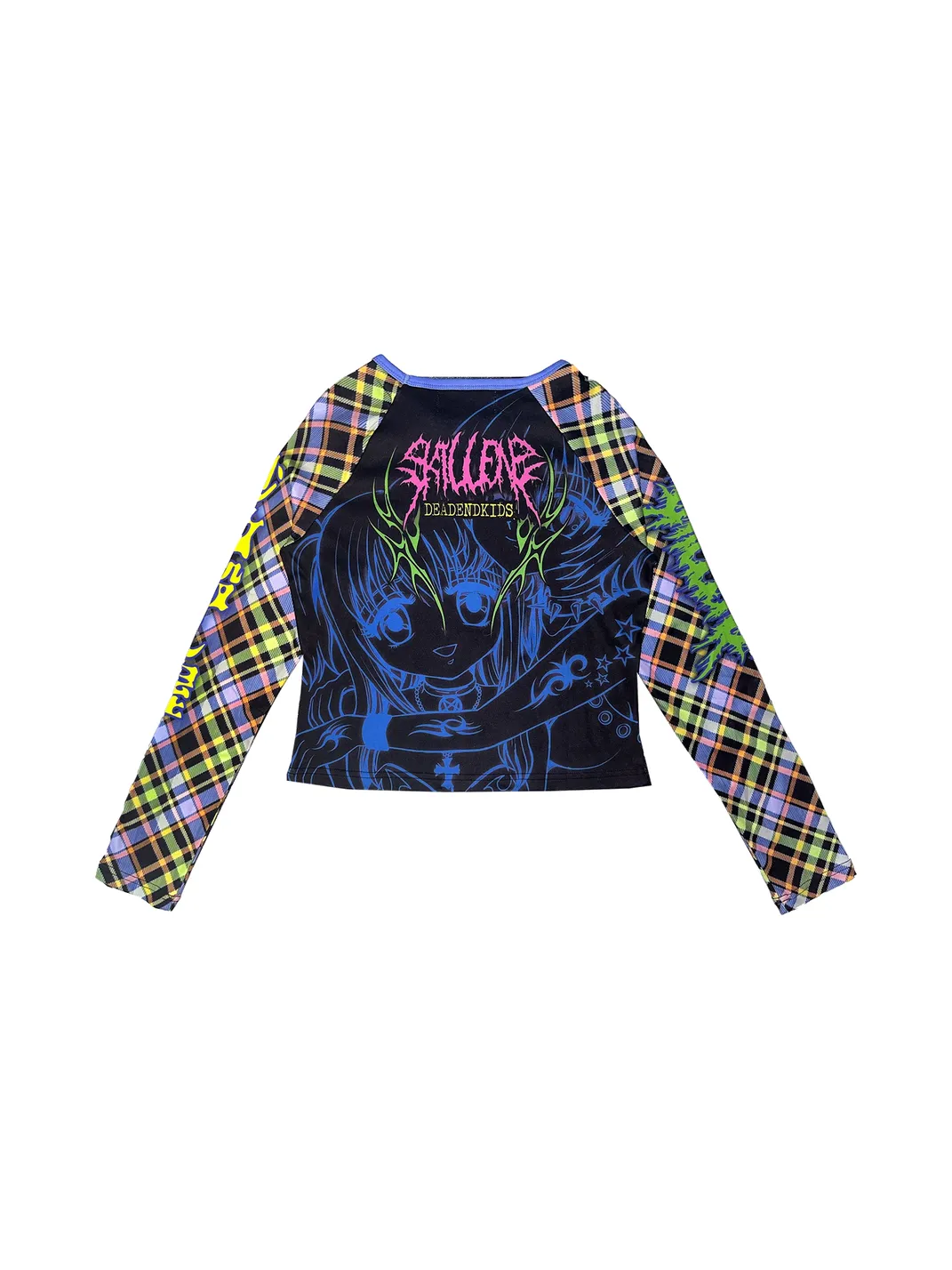 DeadEndKids | Y2K Anime Girl Print Plaid Top