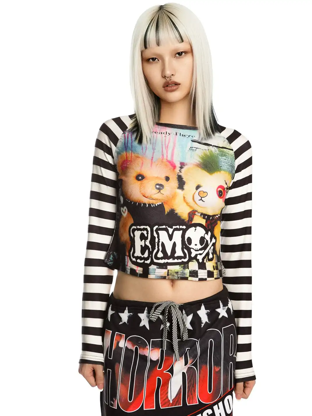 DeadEndKids | Y2K Anime Girl Print Plaid Top