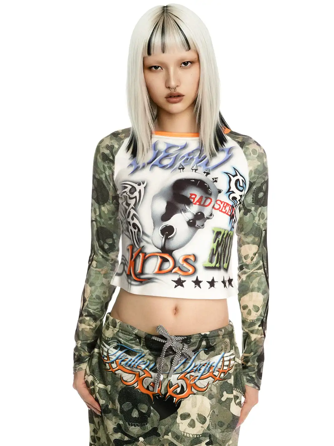 DeadEndKids | Y2K Anime Girl Print Plaid Top