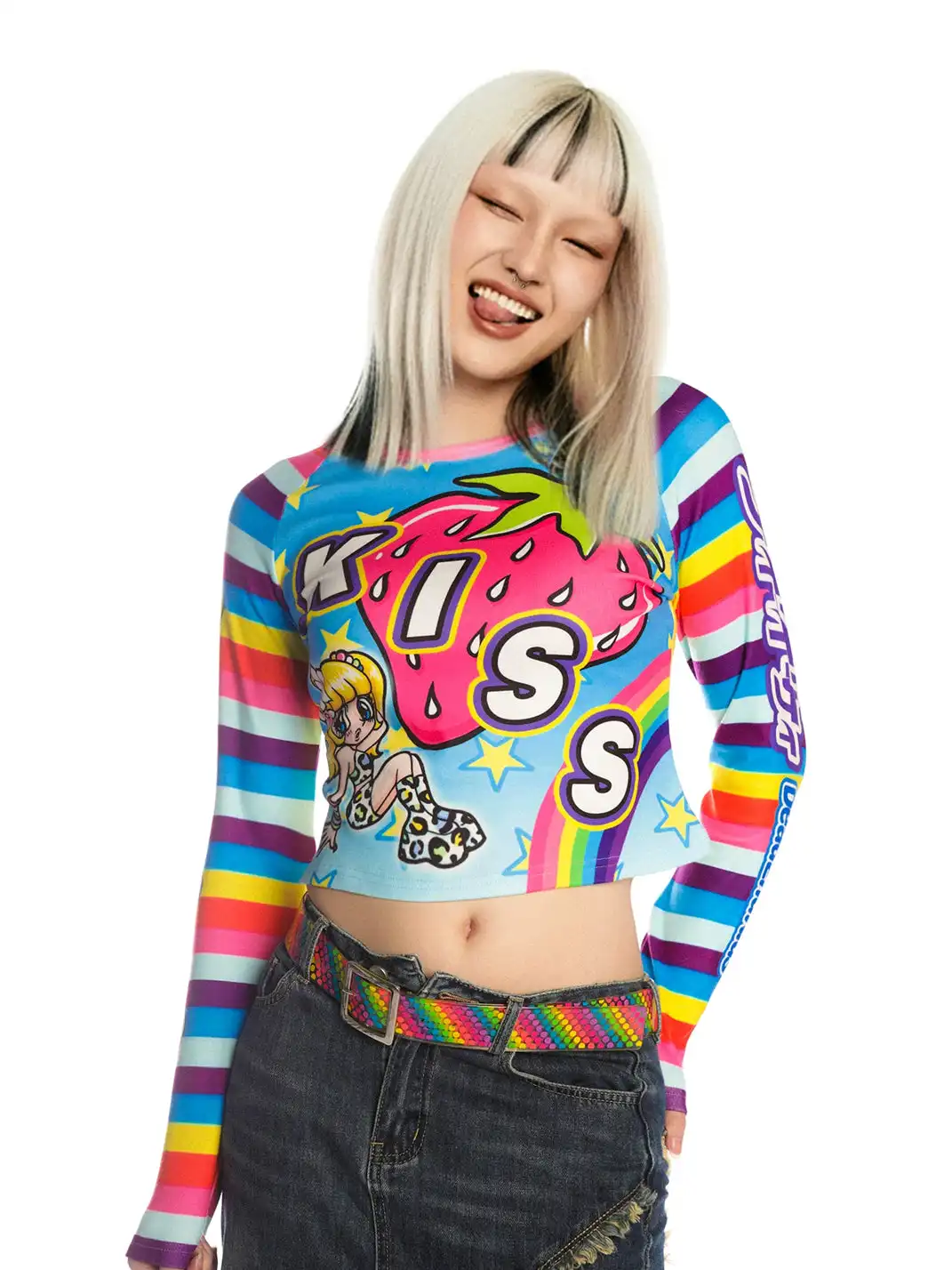 DeadEndKids | Y2K Anime Girl Print Plaid Top