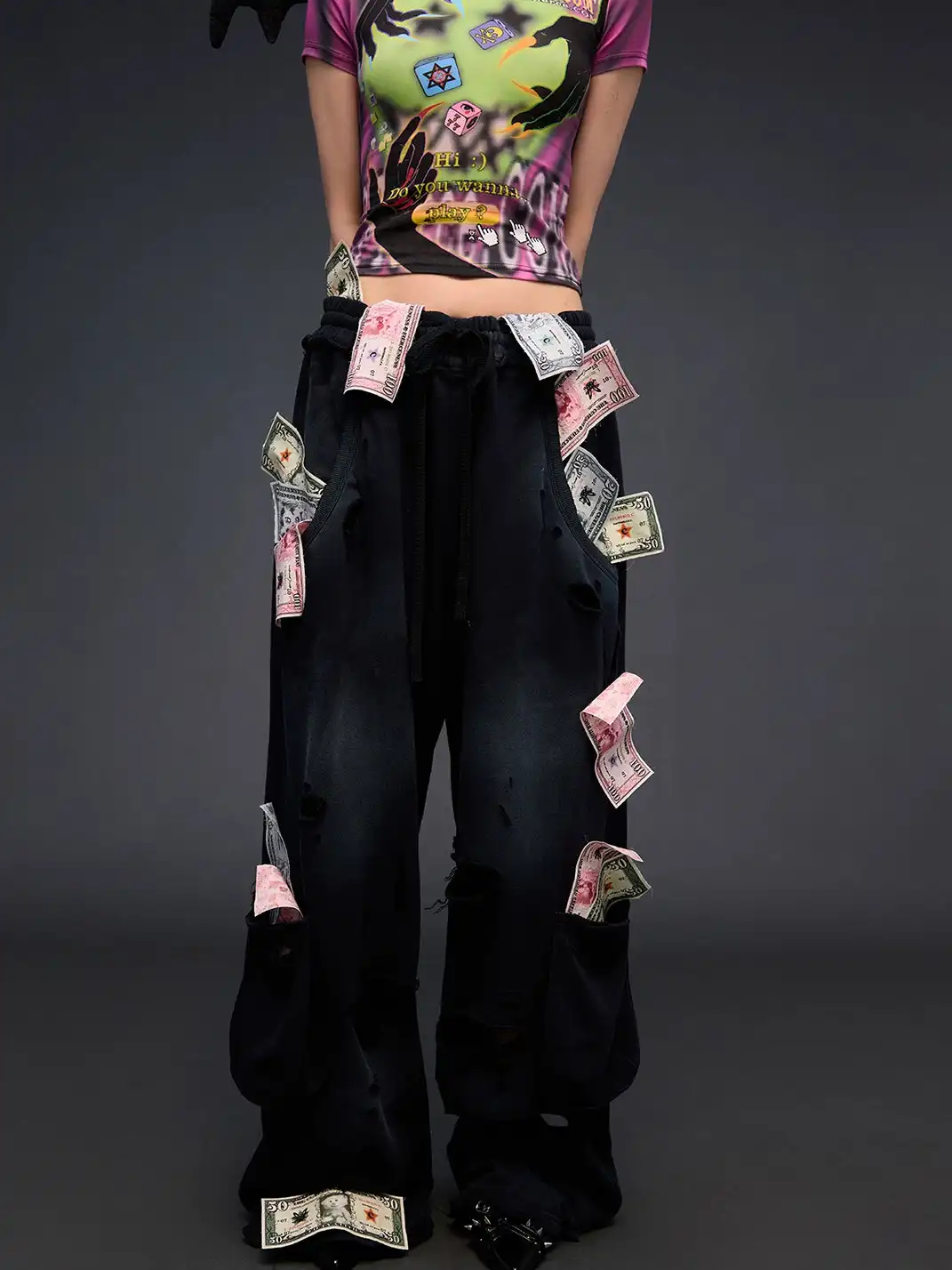 CFIERCE | Money Print Distressed Sweatpants