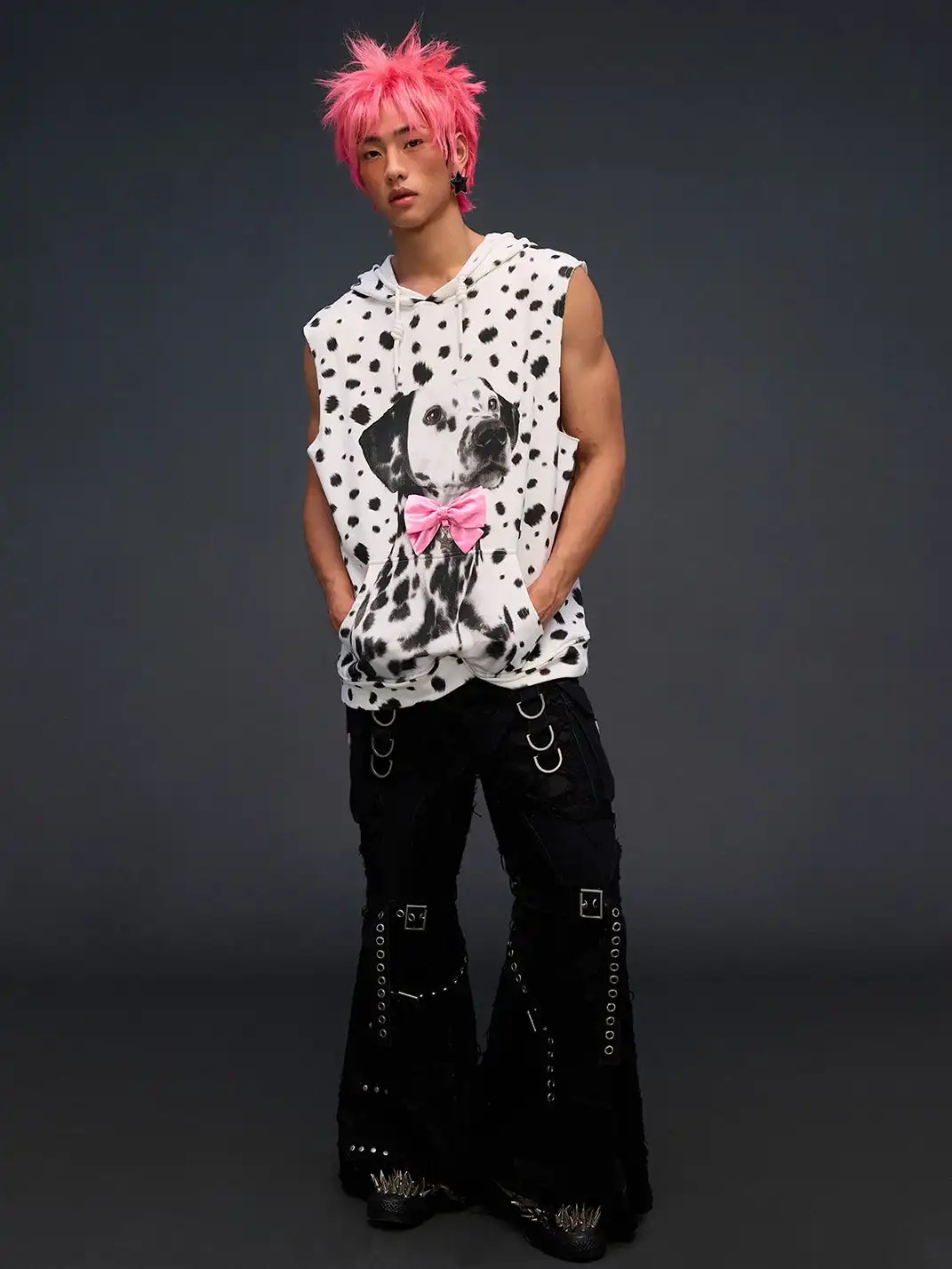 CFIERCE | Dalmatian Print Hoodie Vest