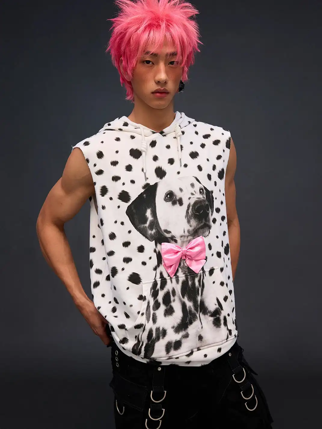 CFIERCE | Dalmatian Print Hoodie Vest