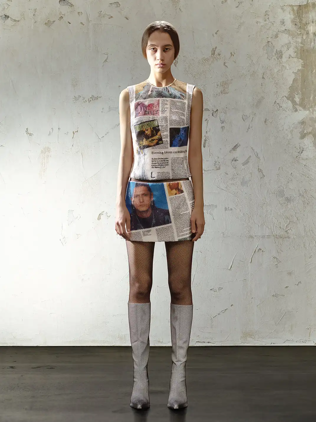 TRINITE | Newspaper & Game Pattern Spliced Print Sequin Mini Skirt
