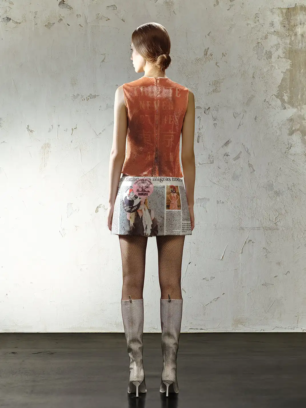 TRINITE | Newspaper & Game Pattern Spliced Print Sequin Mini Skirt