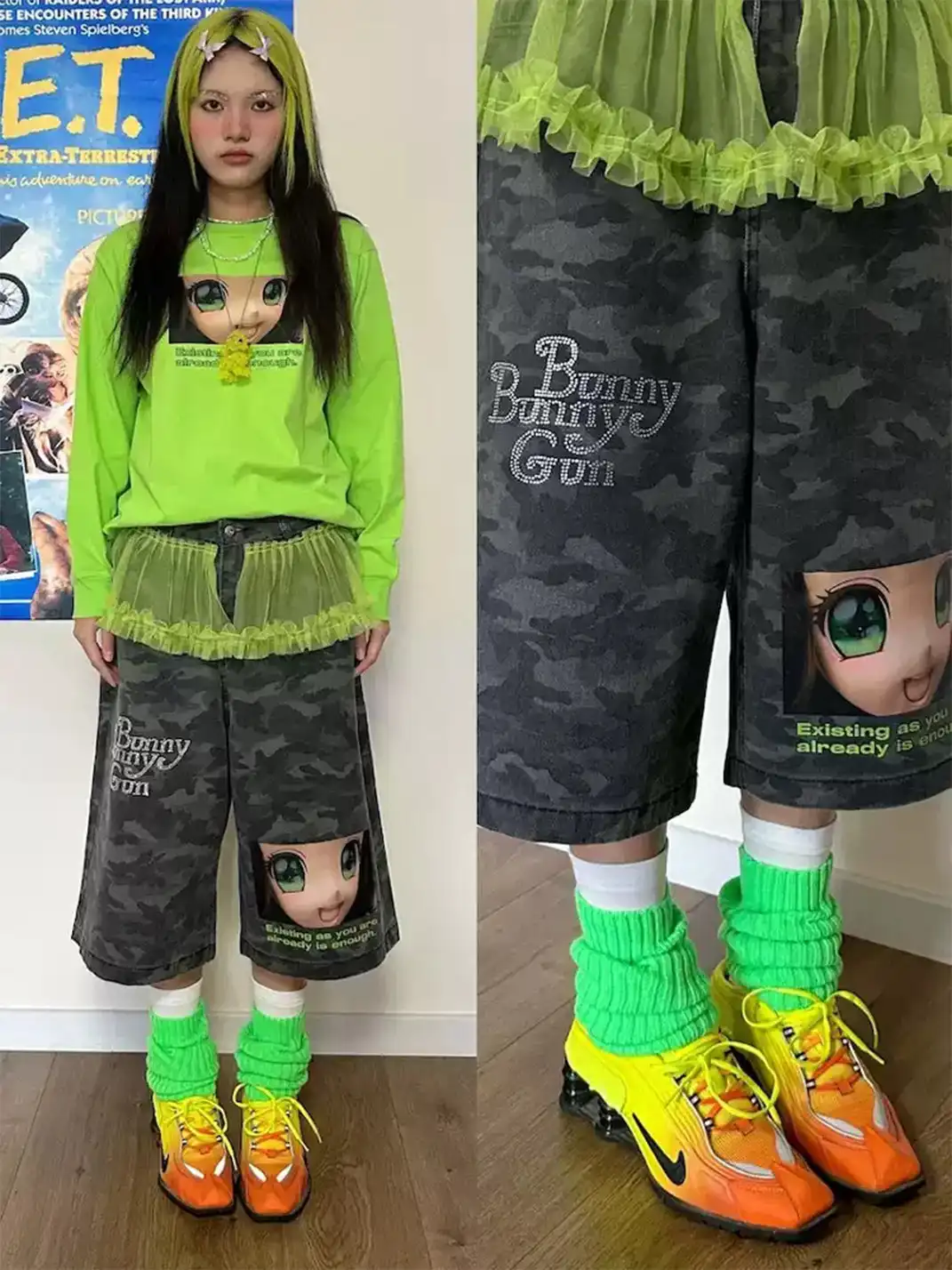 Bunnybunnygun | Sweet Cool Camouflage Lace Denim Capri Pants