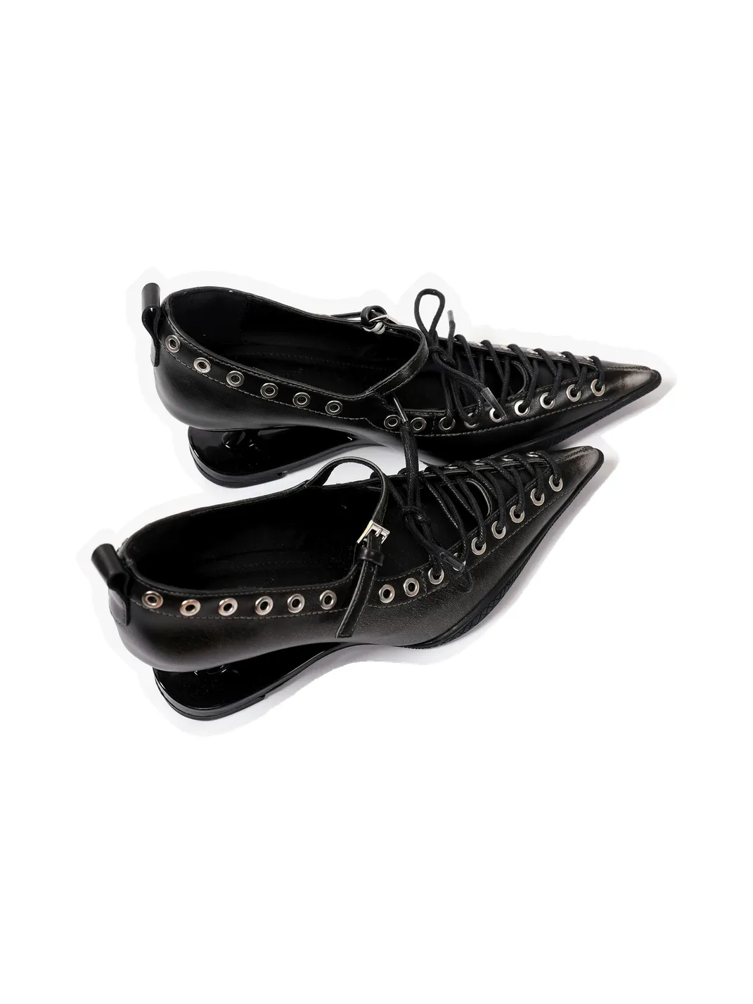 PINJIAHUI | Pointed Toe Lace-Up Low-Cut High Heels-Brown