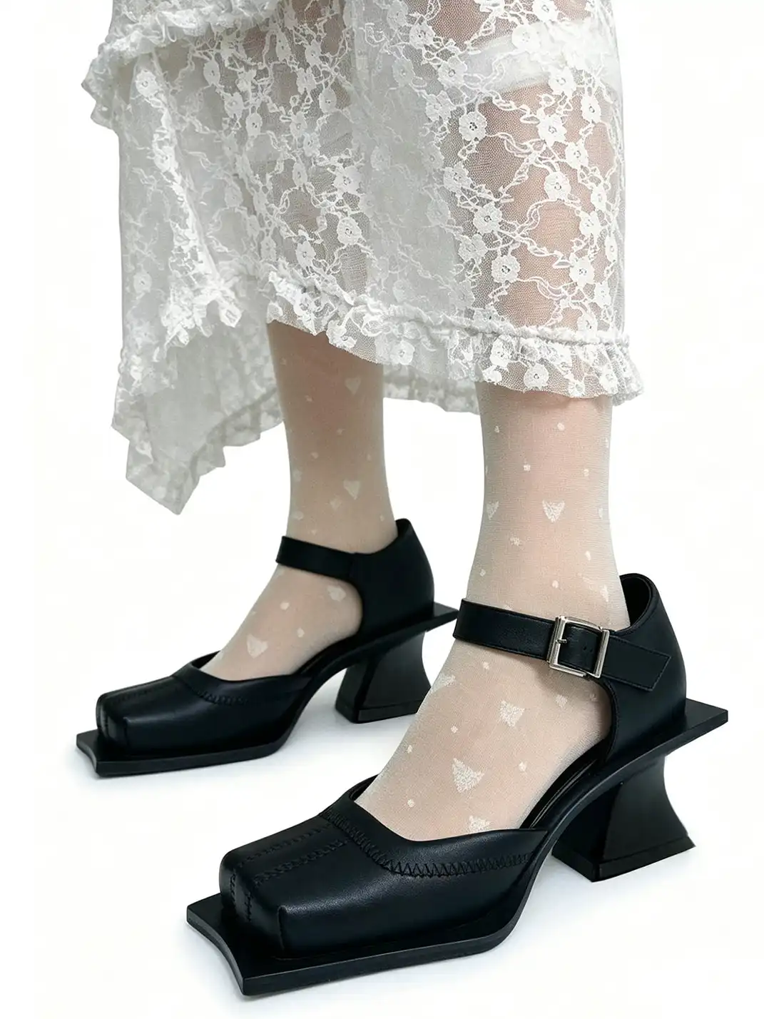 PINJIAHUI | Square Toe One-Strap Block Heel Sandals