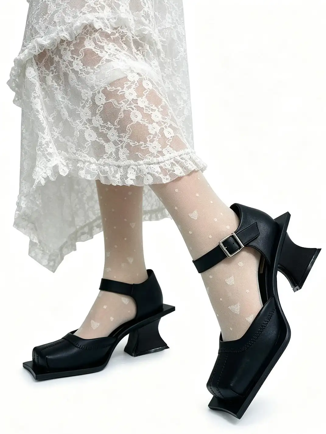 PINJIAHUI | Square Toe One-Strap Block Heel Sandals
