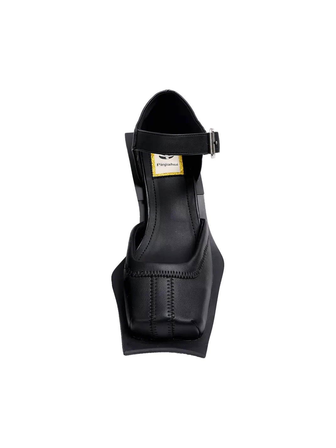 PINJIAHUI | Square Toe One-Strap Block Heel Sandals