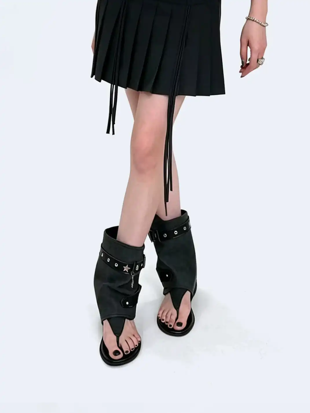 PINJIAHUI | Thong Denim Ankle Sandal Boots