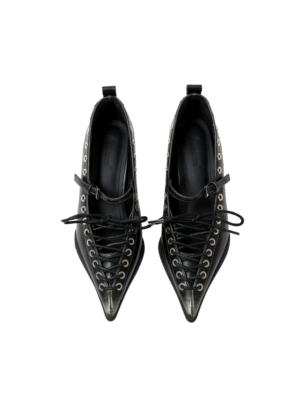 PINJIAHUI | Pointed Toe Lace-Up Low-Cut High Heels-Black