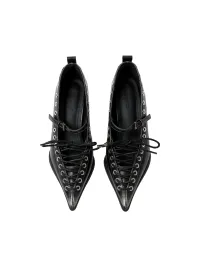 PINJIAHUI | Pointed Toe Lace-Up Low-Cut High Heels-Black