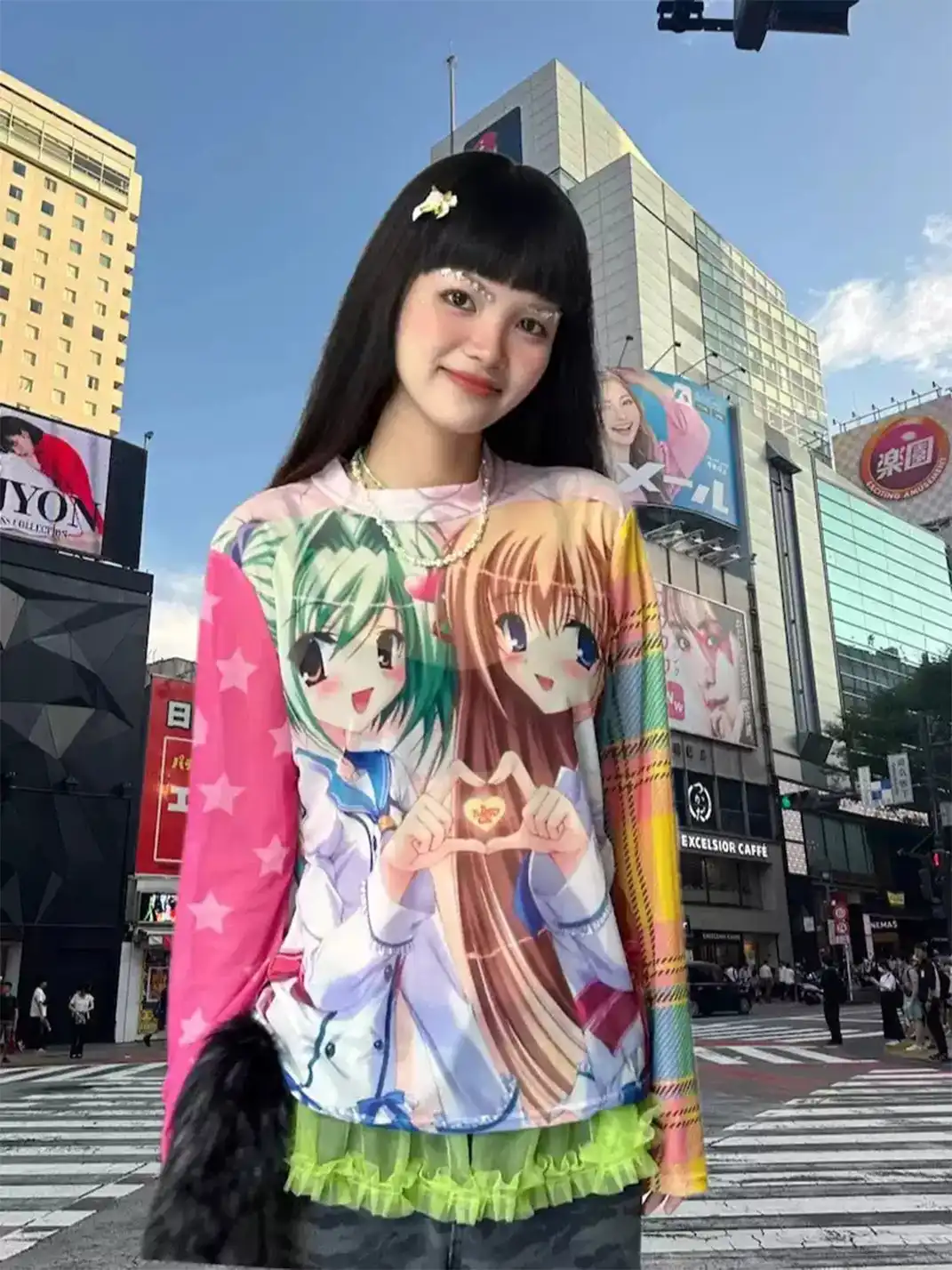 Bunnybunnygun | Y2K Anime Loose Sheer Mesh Long Sleeve Top