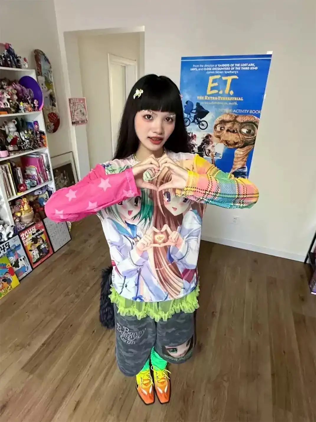 Bunnybunnygun | Y2K Anime Loose Sheer Mesh Long Sleeve Top