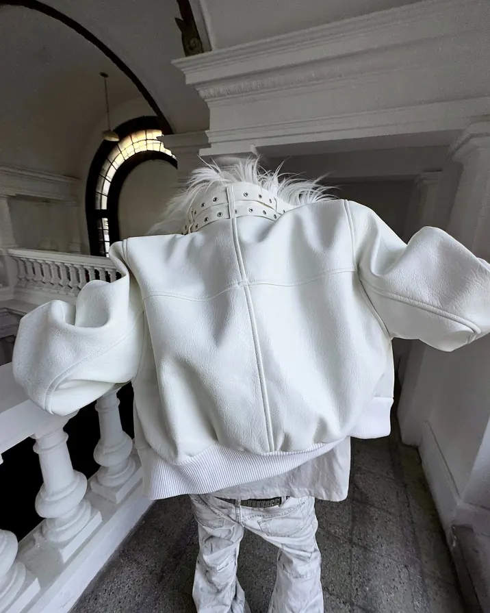 White noise. Devil silhouette. The kind of jacket that turns a corridor into a runway. Pre-Black Friday — faster delivery. $20 off $150+ | $40 off $250+ ⚡Own the edge at psylos1.com REBEL WAVE | White Devil Fur Collar Leather Jacket #REBELWAVE #psylos1 #blackfriday #darkfashion #avantgarde (3/6)