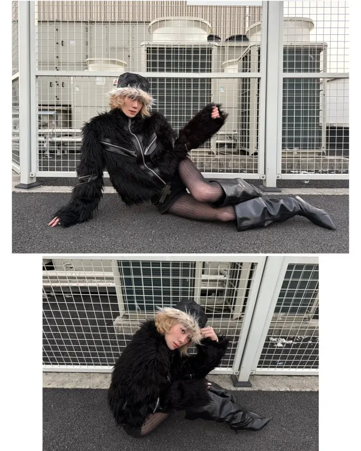 Fur on the outside. Teeth underneath. Dress like you bite back. REBEL WAVE Shop now at psylos1.com #rebelwave #psylos1 #darkfashion #streetavantgarde (5/7)