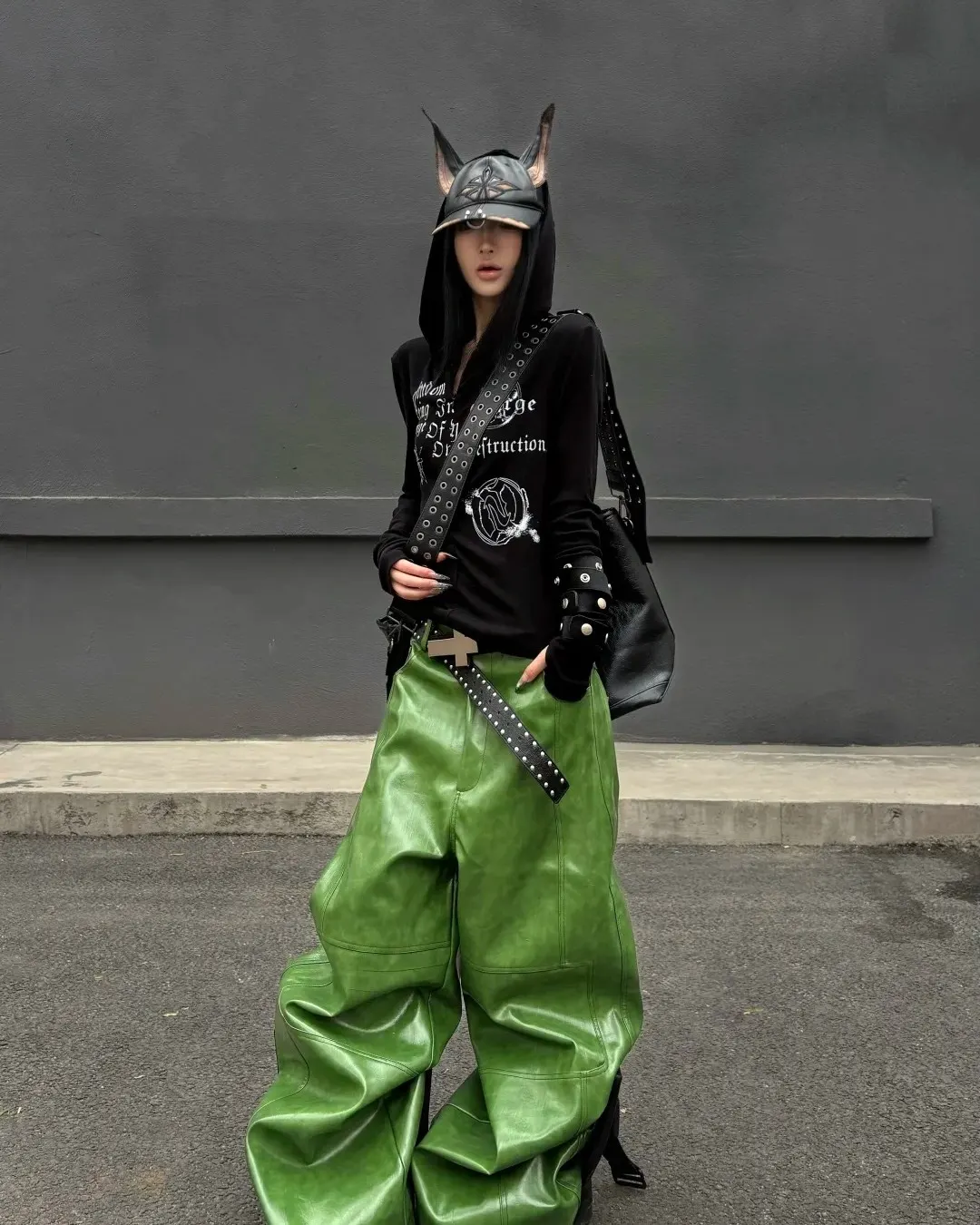 Entropy is the ultimate aesthetic. Shatter the algorithm in these Liquid Metal Coated Wax Pants. Secure your armor at PSYLOS1.COM REBEL WAVE | Liquid Metal Coated Wax Pants Flared Jeans REBEL WAVE丨"╋" Cracked Leather Rivet Belt REBEL WAVE | Cross Pattern Cracked PU Leather Tote Bag #GlitchCore #RebelWave #AvantGarde #Streetwear (4/6)
