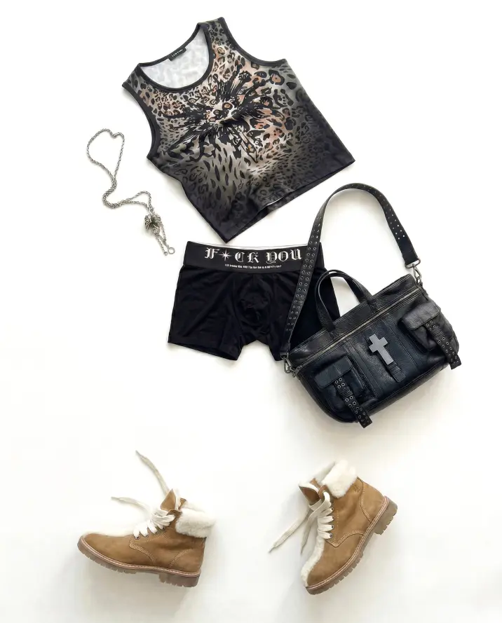 Glitch in the corporate matrix. Bondage straps binding the chaos together. PSYLOS1.COM to glitch out. Regen Zone/ Rebel Wave/ DETW #CyberPunk #StreetStyle #RegenZone #AvantGarde #FashionTikTok (2/5)