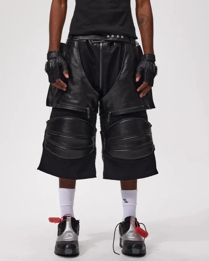 Structure meets chaos. 馃彺 The Void-Sector Armored Shorts redefine the silhouette with heavy ribbed plating, modular zippers, and industrial hardware. A glitch in the simulation designed for those who walk the edge of reality. 鈿欙笍 Link in bio to acquire. #fourth3ex #techwear #avantgardefashion #cyberpunk #darkwear #postapocalyptic (1/8)