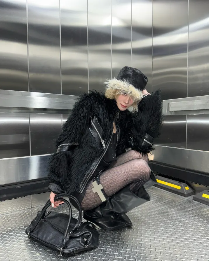 Fur on the outside. Teeth underneath. Dress like you bite back. REBEL WAVE Shop now at psylos1.com #rebelwave #psylos1 #darkfashion #streetavantgarde (4/7)