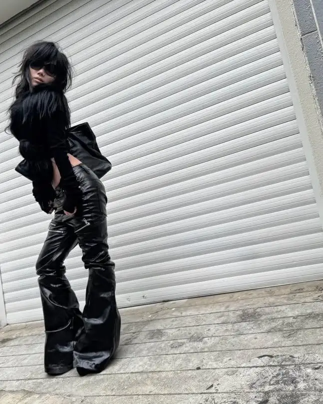 Reality fractures when you wear the noise. Disrupt the silence with heavy metal aesthetics. Claim your armor at PSYLOS1.COM REBEL WAVE | Liquid Metal Coated Wax Pants Flared Jeans #CyberPunk #IndustrialFashion #RebelWave #DarkAesthetic (4/7)