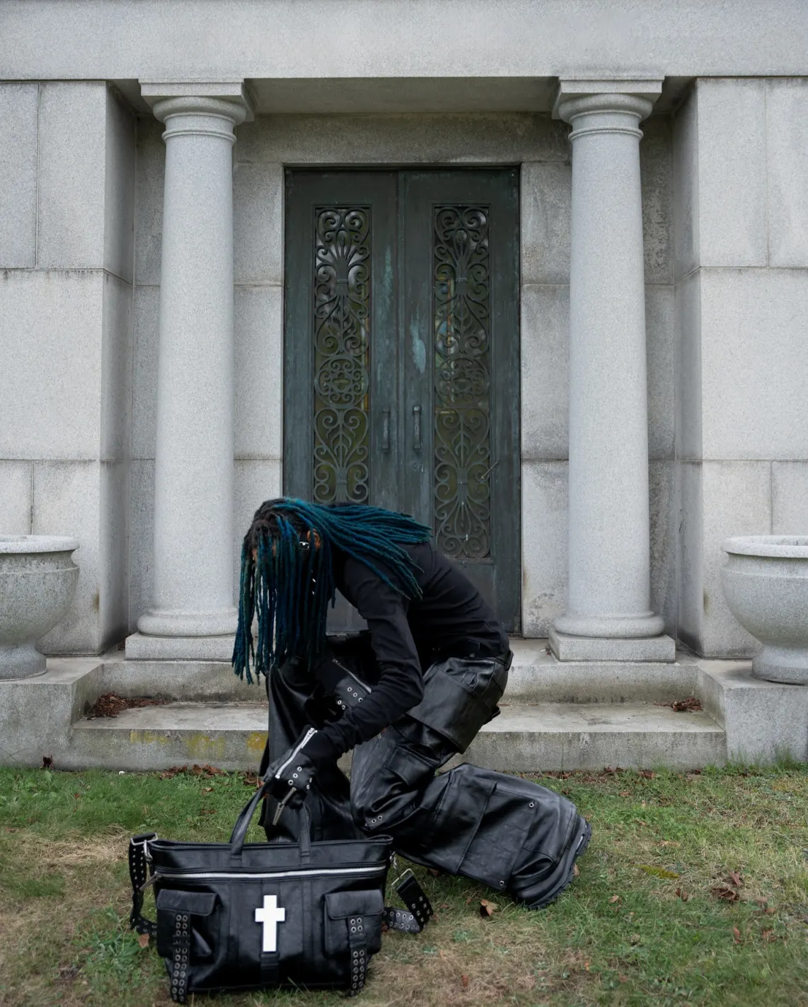 Crosses carved in cracked leather, like armor from a city that never sleeps. A tote built for the ones who move with noise. Carry the chaos at psylos1.com #REBELWAVE #psylos1 #streetavantgarde #industrialstyle #darkfashion (2/5)