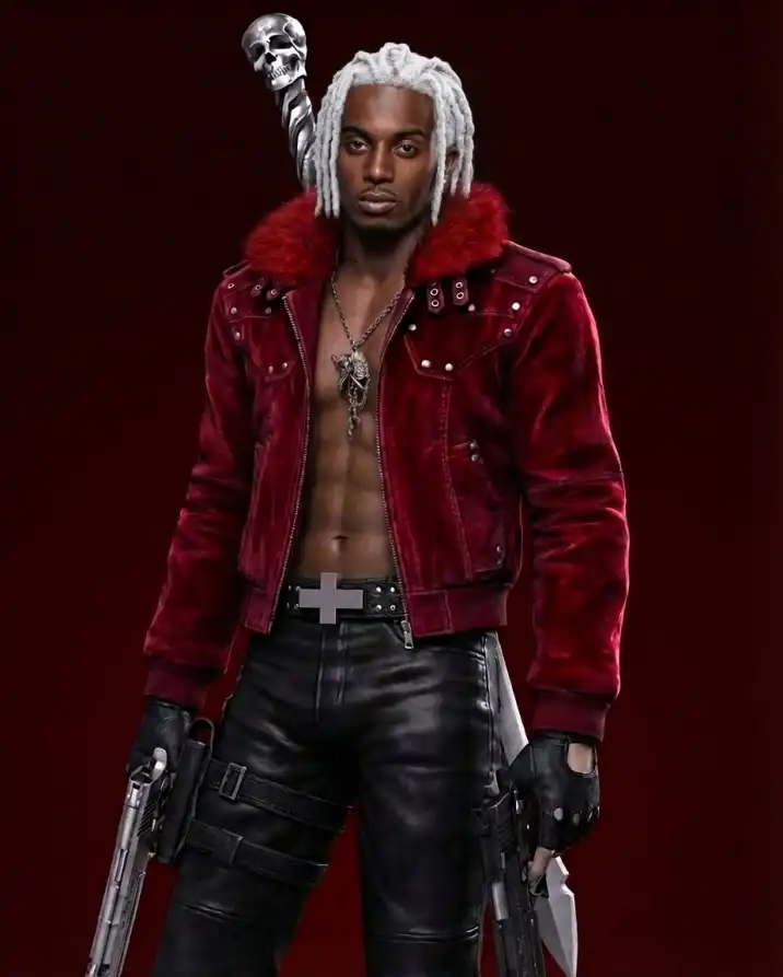 PSYLOS1 — Devil On. Cold look. Sharp vibe. Wear power. Tap in psylos1.com -REGEN ZONE | War Horse Rhinestone Necklace -SGW | Snake Bone Embroidered Rivet Cropped PU Jacket #Rebelwave #DevilMode #Streetwear #playboicarti #devilmaycry (2/4)