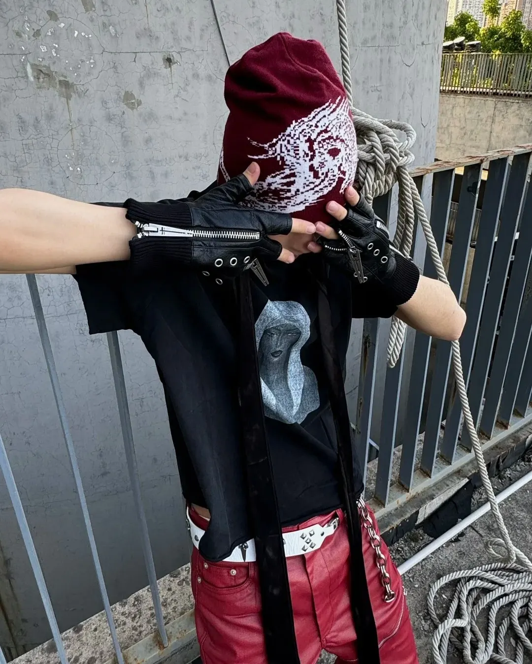 Neon bleeding into the void. Buckles locking down the chaos. Breach the system at PSYLOS1.COM REBEL WAVE #Techwear #Cyberpunk #EdgyStyle #FuturisticFashion (4/8)