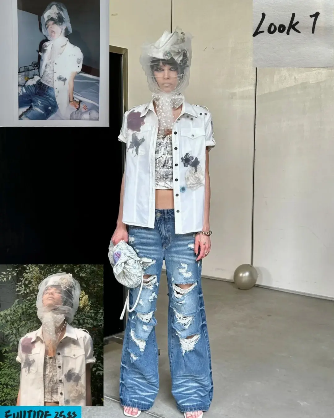 Chaos theory stitched into existence. 🧪 The sculptural headpiece signals the final transmission before the system crashes. Wear the noise at psylos1.com #FULLTIDE #AvantGarde #DeconstructedFashion #PunkCouture #WearableArt (6/9)