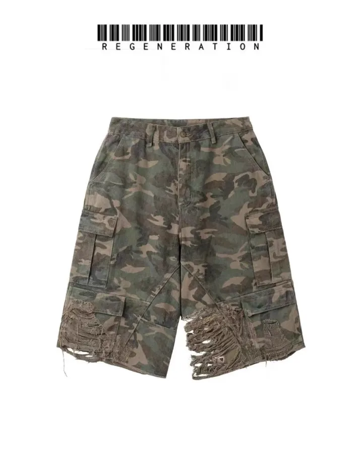 @mrmarcomark wear Fourth3ex 24Fw N2B Double sided nylon rivet imitation fox hair hooded bomber and REGENZONE washable camouflage erosive silhouette capri pants link in bio (6/6)