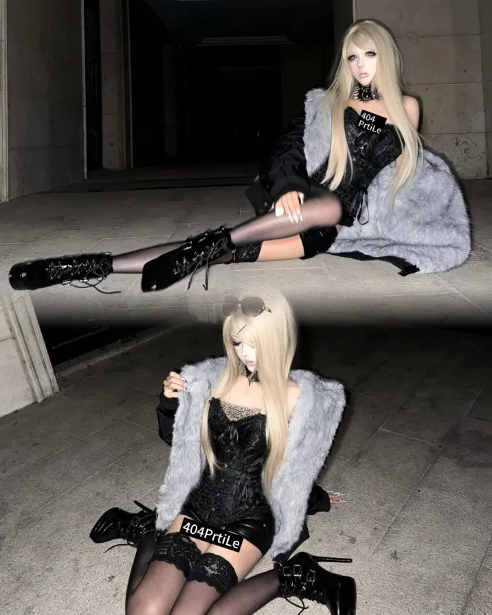 Mirror repeats. Identity fractures. Stars don’t guide — they judge. Dark Christmas Sale Now Live. Search PAIKI at PSYLOS1.COM #cybergrunge #darkstreetwear #altgirl #nightcore #edgyfashion (2/5)