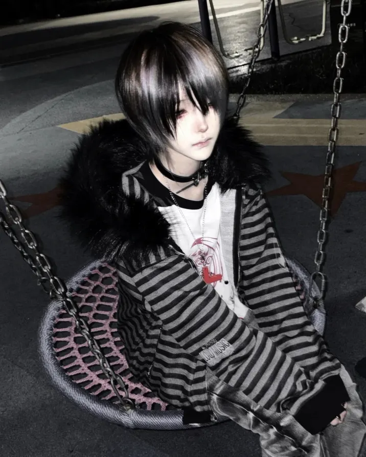Glitch in the system. Noise in the dark. Break the simulation loop. PAIKI | Faux Fur Collar Knit Hoodie Shop now at PSYLOS1.COM #cybergrunge #streetwear #darkaesthetic #nightcore #edgyfashion (2/4)