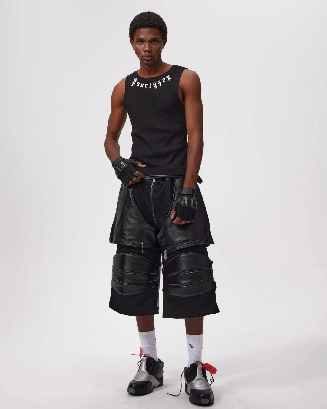 Structure meets chaos. 馃彺 The Void-Sector Armored Shorts redefine the silhouette with heavy ribbed plating, modular zippers, and industrial hardware. A glitch in the simulation designed for those who walk the edge of reality. 鈿欙笍 Link in bio to acquire. #fourth3ex #techwear #avantgardefashion #cyberpunk #darkwear #postapocalyptic (2/8)