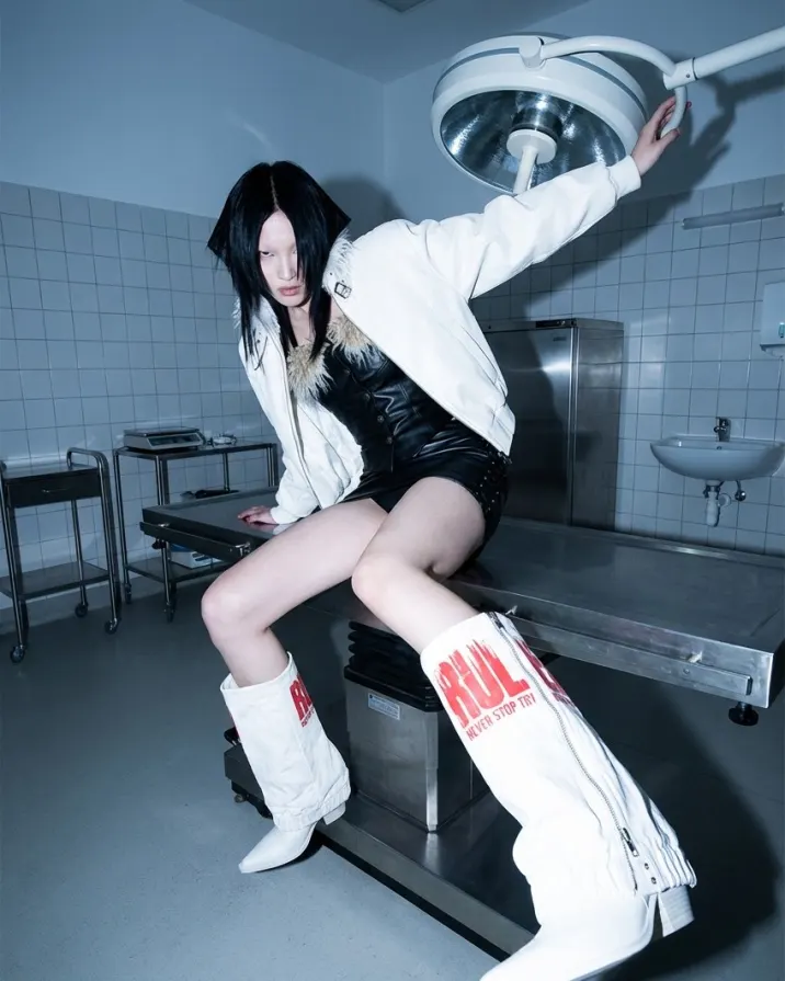 Clinical light, feral pulse. A sterile room made unsafe by style. Own the edge at psylos1.com REBEL WAVE #REBELWAVE #psylos1 #cybergrunge #futurefashion #darkstyle (6/6)